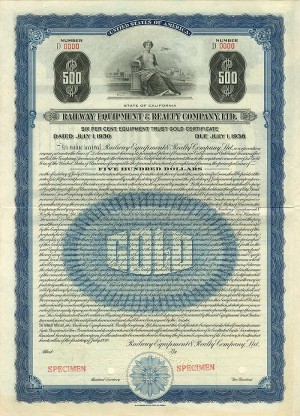 Railway Equipment and Realty Co., Ltd. - Specimen Bond